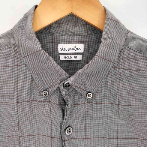 スティーブンアラン Steven Alan BOLD FIT コットンシルク チェック ボタンダウン 半袖シャツ メンズ JPN:S