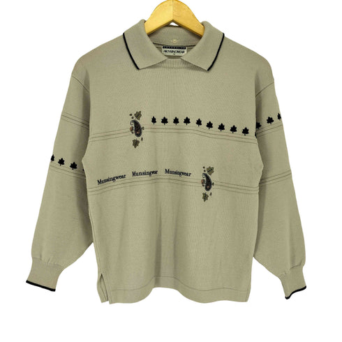 マンシングウェア GRANDSLAM MUNSINGWEAR ペイズリー 付け襟 フロントフロッキー&刺繍 クルーネックニット メンズ M