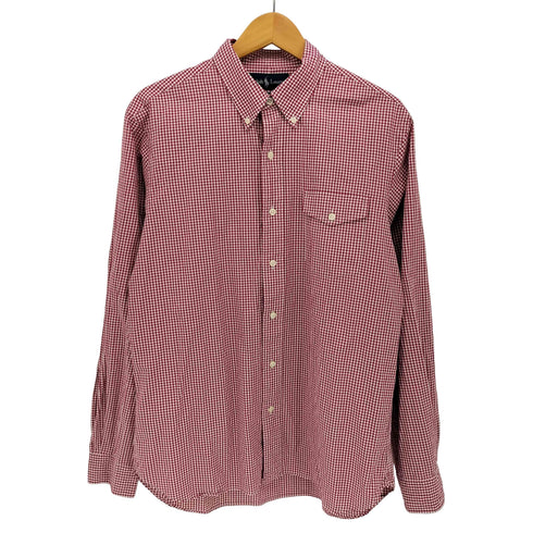 ラルフローレン RALPH LAUREN CUSTOM FIT ポニー無し ギンガムチェック フラップポケット マチ付き 長袖 3点止め ボタンダウンシャツ メンズ import:M