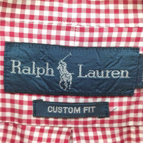 ラルフローレン RALPH LAUREN CUSTOM FIT ポニー無し ギンガムチェック フラップポケット マチ付き 長袖 3点止め ボタンダウンシャツ メンズ import:M