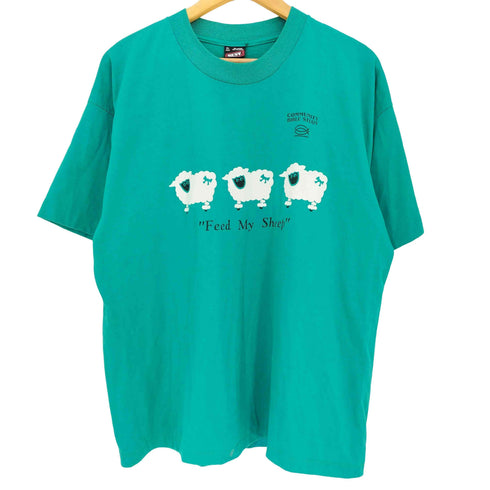 90s FRUIT OF THE LOOM BEST ボディ USA製 SHHEP プリント 袖裾シングルステッチ クルーネック S/S Tシャツ メンズ import:XL