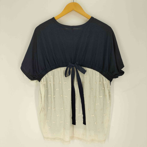 フランシュリッペ franche lippee リボン柄 S/S ギャザー クルーネック Tシャツ レディース