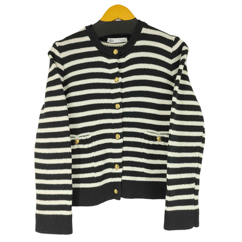 ザラ ZARA ゴールドボタン ボーダーニット カーディガン レディース import:S