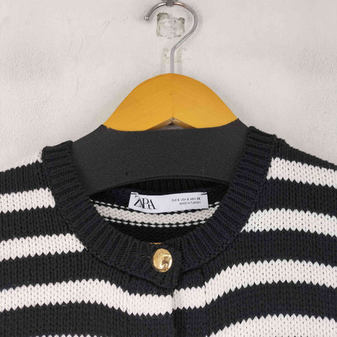 ザラ ZARA ゴールドボタン ボーダーニット カーディガン レディース import:S