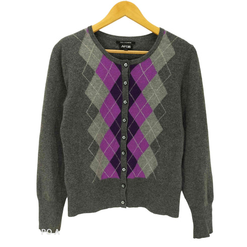APT.9 cashmere カシミヤ100% アーガイル クルーネックカーディガン レディース JPN:L