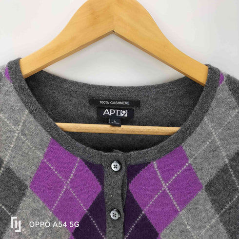 APT.9 cashmere カシミヤ100% アーガイル クルーネックカーディガン レディース JPN:L