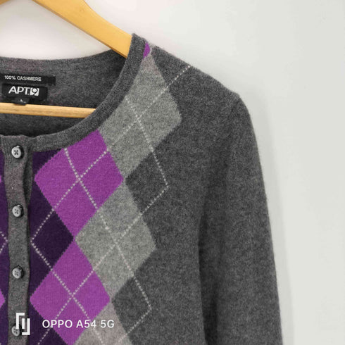 APT.9 cashmere カシミヤ100% アーガイル クルーネックカーディガン レディース JPN:L