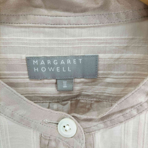 マーガレットハウエル MARGARET HOWELL シルク混 ノーカラー ストライプ プルオーバーブラウス レディース JPN:2