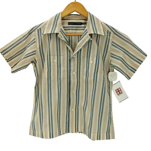 ラルフローレン RALPH LAUREN コットン ストライプ 開襟 オープンカラー S/S シャツ レディース 2