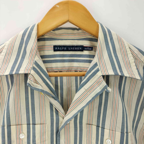 ラルフローレン RALPH LAUREN コットン ストライプ 開襟 オープンカラー S/S シャツ レディース 2
