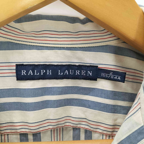 ラルフローレン RALPH LAUREN コットン ストライプ 開襟 オープンカラー S/S シャツ レディース 2