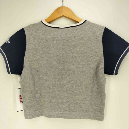 アディダスオリジナルス adidas Originals 80-90S トレフォイルロゴ刺繍 クロップド S/S Vネック Tシャツ ピチT レディース JPN:M