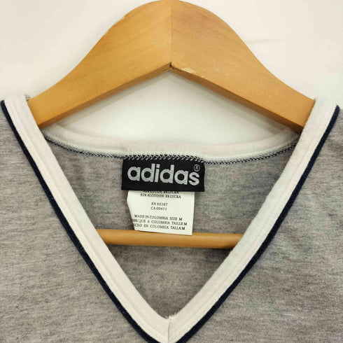 アディダスオリジナルス adidas Originals 80-90S トレフォイルロゴ刺繍 クロップド S/S Vネック Tシャツ ピチT レディース JPN:M