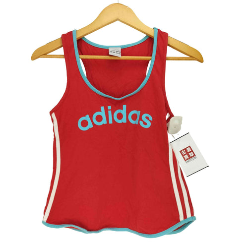 アディダス adidas 90S スター 3 ロゴプリント サイドライン クロップド タンクトップ レディース JPN:M