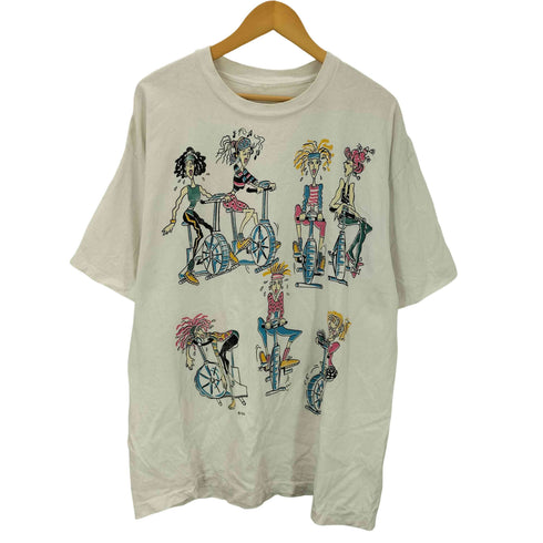 90s Fitness Girl プリントT Tシャツ カットソー 裾袖シングル ホワイト メンズ
