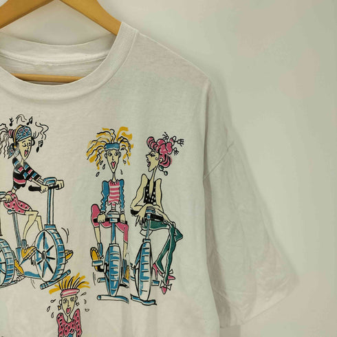 90s Fitness Girl プリントT Tシャツ カットソー 裾袖シングル ホワイト メンズ