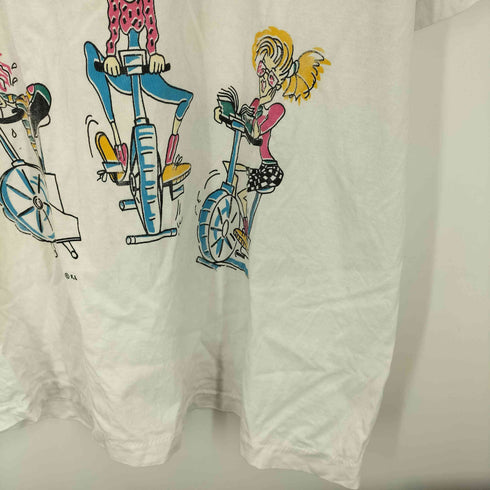 90s Fitness Girl プリントT Tシャツ カットソー 裾袖シングル ホワイト メンズ