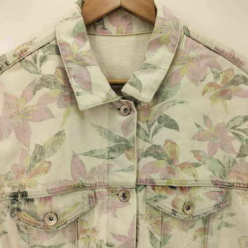ザラ ZARA FLOWER DENIM JACKET 花柄 プリント デニム ジャケット レディース import:L