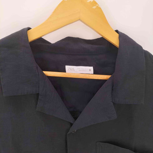 ザラ ZARA 開襟 オープンカラー 半袖 シャツ ブラック メンズ import:XL
