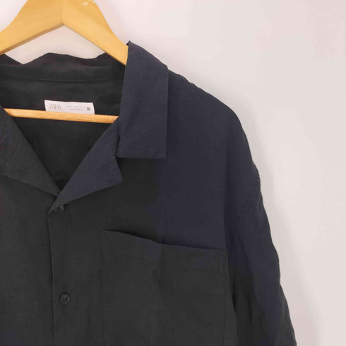 ザラ ZARA 開襟 オープンカラー 半袖 シャツ ブラック メンズ import:XL