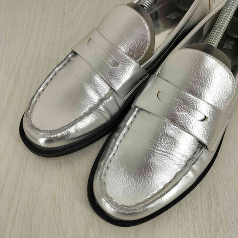 ザラ ZARA メタリックシルバー ペニーローファー レディース EUR:38