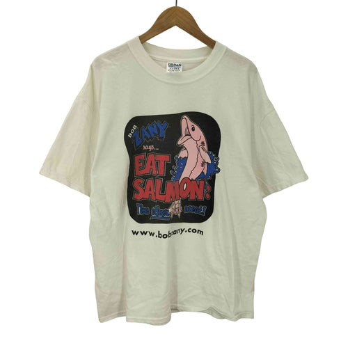 ギルダン GILDAN 00s EAT SALMON Bob Zany The Other Pink Meat 魚 プリントTシャツ 半袖 カットソー ホワイト メンズ import:XL