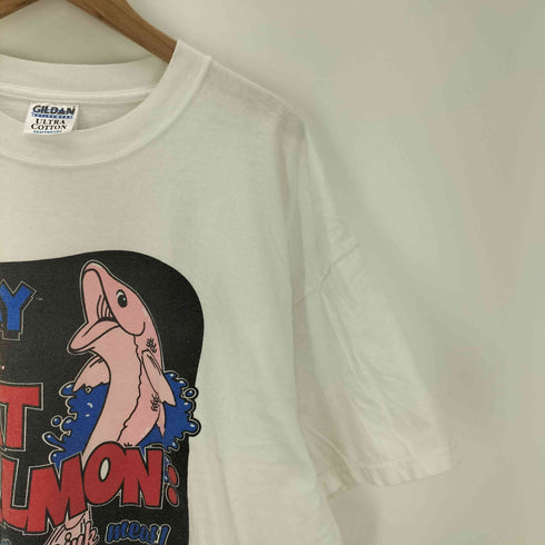 ギルダン GILDAN 00s EAT SALMON Bob Zany The Other Pink Meat 魚 プリントTシャツ 半袖 カットソー ホワイト メンズ import:XL