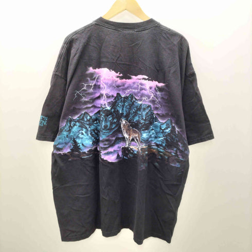 90s HABITAT アニマルT 巻きプリント 両面プリント オオカミ 狼 ウルフ サンダー 雷 SAM’S TOWN ブラック メンズ import:XL