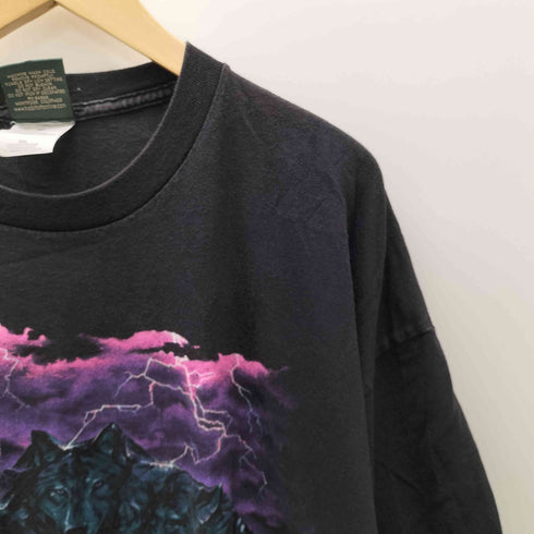 90s HABITAT アニマルT 巻きプリント 両面プリント オオカミ 狼 ウルフ サンダー 雷 SAM’S TOWN ブラック メンズ import:XL
