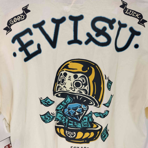 エヴィス EVISU ダイヤモンド ダ摩(達摩)プリント ワイドフィット Tシャツ メンズ S