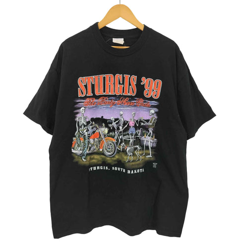 ジャージーズ JERZEES 90s STURGIS'99 コピーライト1999 バイカー スケルトンパーティー スカル プリントT The Party Never Ends 半袖 カットソー ブラック メンズ
