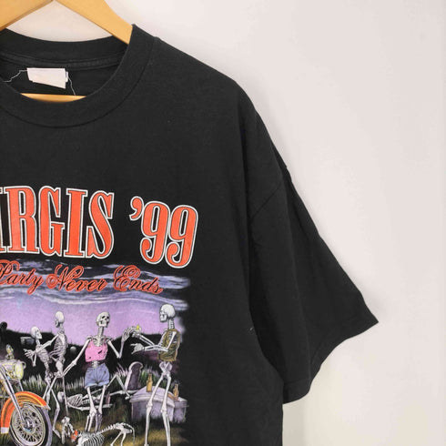 ジャージーズ JERZEES 90s STURGIS'99 コピーライト1999 バイカー スケルトンパーティー スカル プリントT The Party Never Ends 半袖 カットソー ブラック メンズ