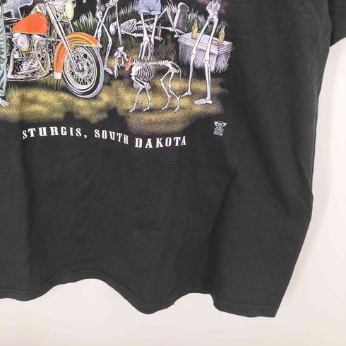ジャージーズ JERZEES 90s STURGIS'99 コピーライト1999 バイカー スケルトンパーティー スカル プリントT The Party Never Ends 半袖 カットソー ブラック メンズ
