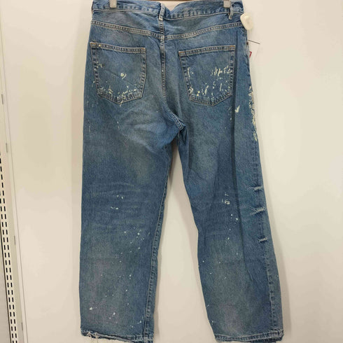 ザラ ZARA ワイドデニム バギー ペンキ加工 ボタンフライ インディゴ デニムパンツ メンズ US:34-35