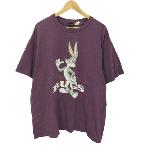 ワーナーブラザーズスタジオストア WARNER BROS STUDIO STORE 90s USA製 BUGS ラビット バニー キャラクターT アニメT アニマル プリントTシャツ 裾袖シングル パープル メンズ import:XXL