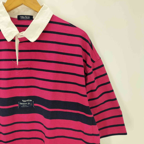 ノーティカ NAUTICA 22ss Multi Border S/S Rugger Shirt ラガーシャツ オーバーサイズ 半袖 ボーダー ピンク ネイビー メンズ JPN:XL