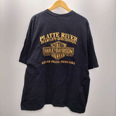ハーレーダビッドソン HARLEY-DAVIDSON コピーライト2022 スカル 大判プリント 両面プリント プリントTシャツ バイカー PLATTE RIVER カットソー ヘビーウェイト ブラック メンズ 3XL