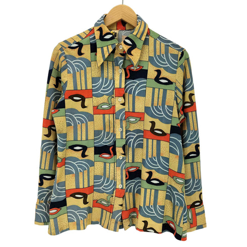 ジェーシーペニー JC Penney 70-80s 総柄 スリム L/S シャツ レディース 13/14