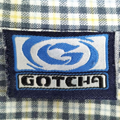 GOTCHA 90s インド製 ロゴ刺繍 フラップポケット オープンカラー チェック S/S シャツ メンズ import:L