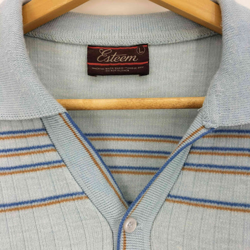 Esteem 70~80s ボーダー リブライン アクリル 半袖ニットポロ メンズ import:L