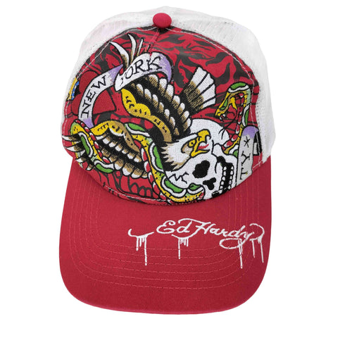 エドハーディー Ed Hardy 00s NEW YORK スカル刺繍 メッシュキャップ トラッカーキャップ y2k メンズ ONE SIZE