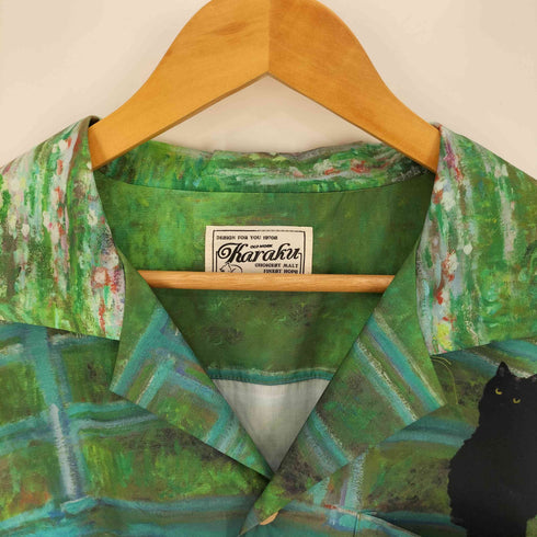 KARAKU STUDIO 猫 草むら 開襟 アロハシャツ メンズ JPN:XL