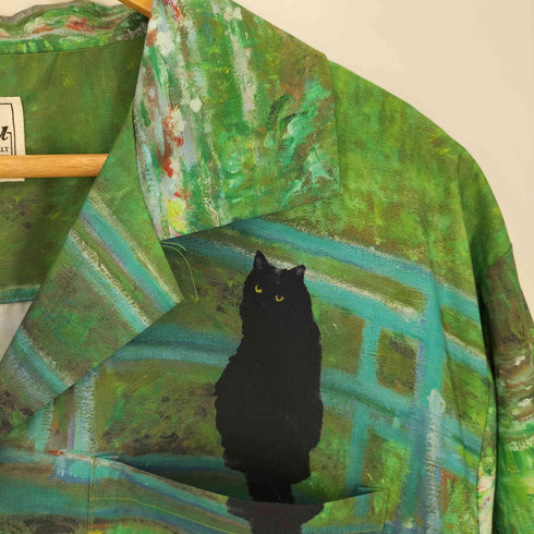 KARAKU STUDIO 猫 草むら 開襟 アロハシャツ メンズ JPN:XL