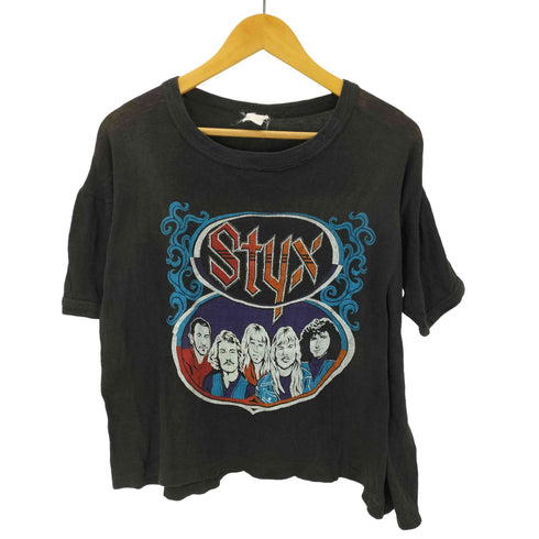 バンドT バンT メンバープリント 裾シングル 袖リブ 短丈 ブラック Tシャツ メンズ