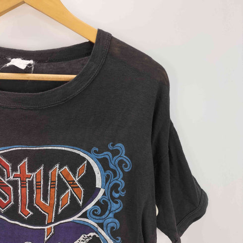 バンドT バンT メンバープリント 裾シングル 袖リブ 短丈 ブラック Tシャツ メンズ