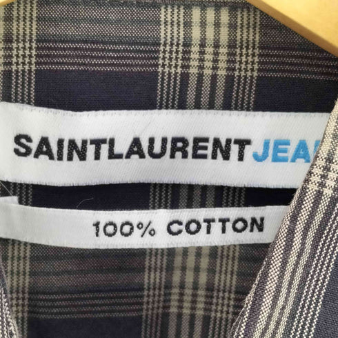 サンローランジーンズ Saint Laurent jeans 90S ポルトガル製 チェック 半袖シャツ メンズ import:S