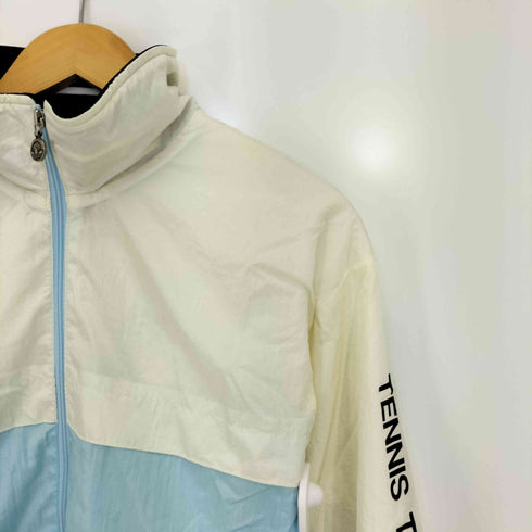 アディダス adidas デサント製 袖トレフォイルロゴプリント スタンドカラー ナイロンジャケット レディース 90-4