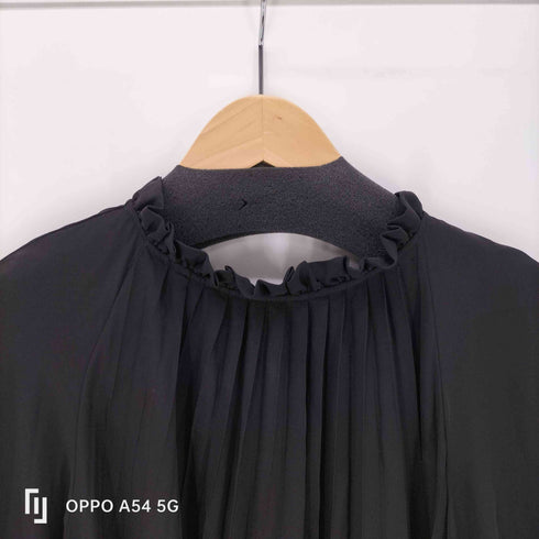 ザラ ZARA プリーツワンピース ラグラン フリル マキシ丈 ブラック レディース import:S