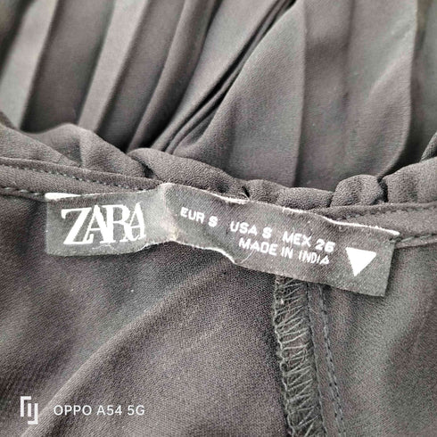 ザラ ZARA プリーツワンピース ラグラン フリル マキシ丈 ブラック レディース import:S