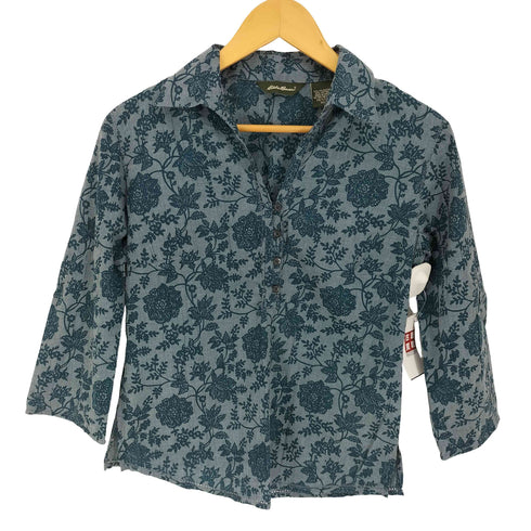 エディーバウアー Eddie Bauer 00S ハーフボタン プルオーバー 花柄 ブラウス レディース import:XS